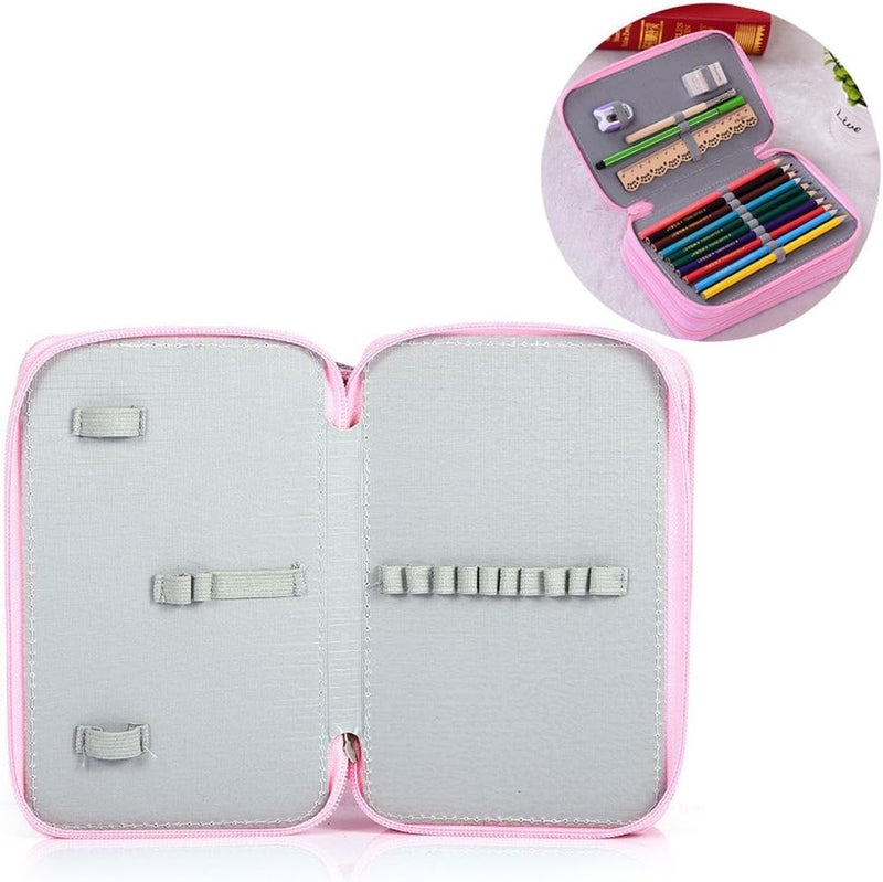 woobles 72 Count Slot Colored Pencil Carry Case Bag Large Capacity Oxford Multi-Layer Pencil Organizer with Cute Zipper(Pink) - Image 5